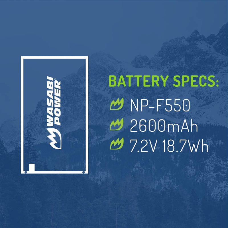 Wasabi Power Battery for Sony NP-F330, NP-F530, NP-F550, NP-F570 (2600mAh, L Series) & CN-160, CN-216, CN-126 Series, Atomos Ninja V, Shinobi, Shogun 7, BMPCC 6K Pro and More
