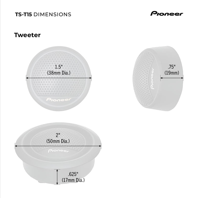 Pioneer TS-T15 3/4" Soft Dome Component Tweeters 100W Max | Warm & Natural High-Frequency Detail, Easy Add-On for Clarity 3/4"