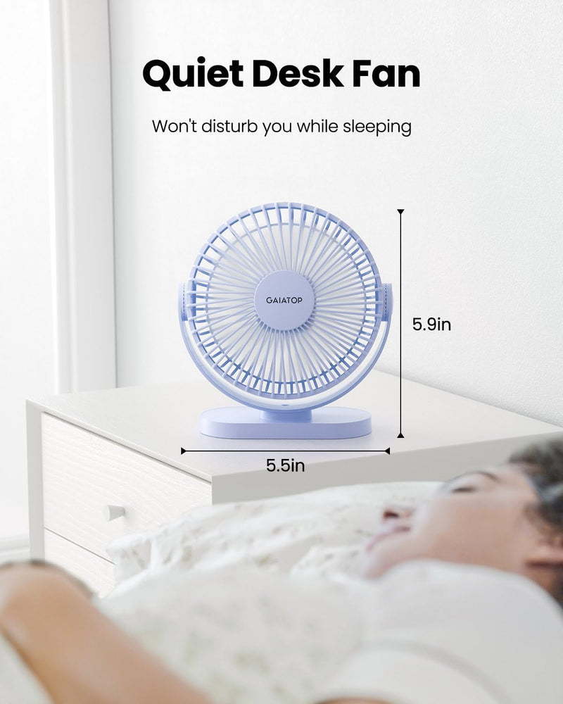 [AUSTRALIA] - Gaiatop USB Desk Fan, 3 Speeds Powerful Portable Fan, 5.5 Inch Quiet Cooling Mini Fan, 90° Rotate Small Table Fan with 5ft Cable Personal Fan for Desktop Home Office Travel Blue 