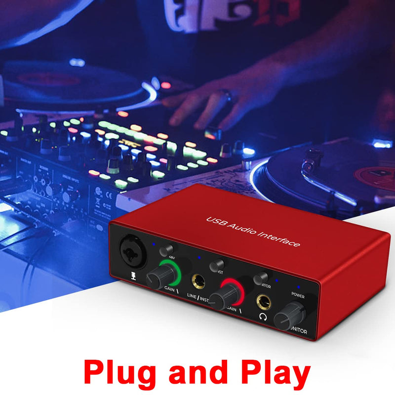 Audio Interface Audio Interface for PC USB Interface mixer recorder with 48V Phantom Power 24 Bit Support Table Mac OS PC Audio Equipments & Music Instruments (No DAW include)