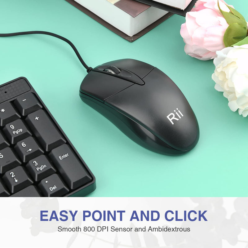 Basic Keyboard and Mouse,Rii RK203 Ultra Full Size Slim USB Basic Wired Mouse and Keyboard Combo Set with Number Pad for Computer,Laptop,PC,Notebook,Windows and School Work(1 Pack) 1 PACK