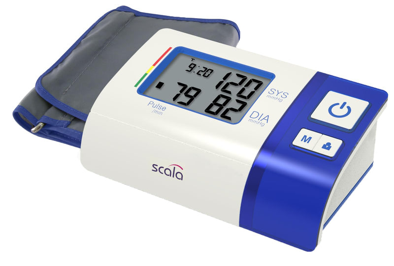 [AUSTRALIA] - scala SC 7620 blue upper arm blood pressure monitor with compact design for home and on the go. Easy to reliably measure blood pressure independently. M 