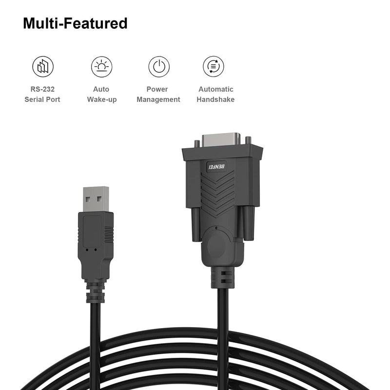 USB to Serial Adapter, BENFEI USB to RS-232 Male (9-pin) DB9 Serial Cable, Prolific Chipset, Windows 10/8.1/8/7, Mac OS X 10.6 and Above, 1.8M
