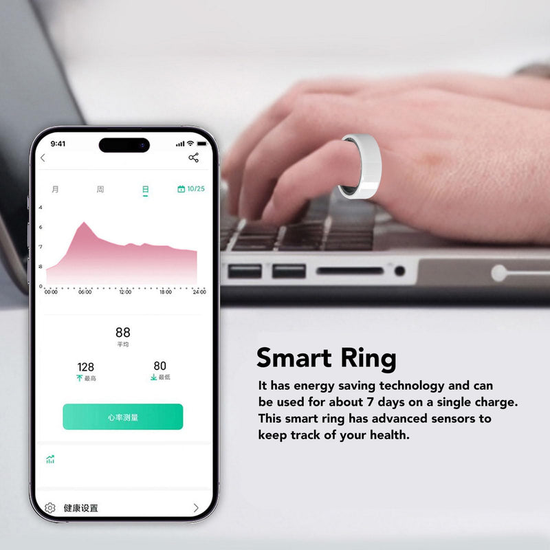 Health Tracker Smart Ring, White Ceramic IP68 Waterproof Pedometer Sleep Monitoring Rechargeable Ring with 7 Days Battery Life for Android iOS Users No. 9