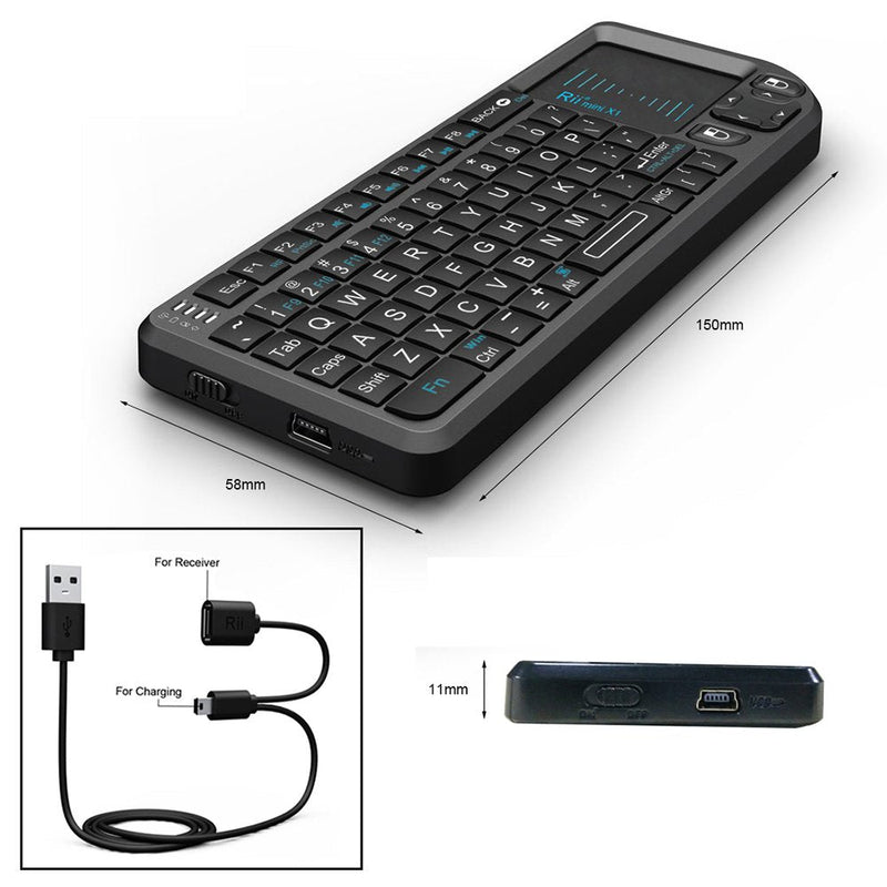 Rii 2.4G Mini Wireless Keyboard with Touchpad Mouse,Lightweight Portable Wireless Keyboard Controller with USB Receiver Remote Control for Windows/ Mac/ Android/ PC/Tablets/ TV/Xbox/ PS3. X1-Black .