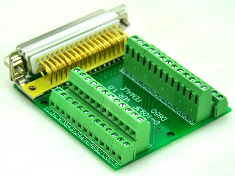 CZH-LABS Slim Right Angle D'sub Header Breakout Board, Terminal Block DSUB Connector Module (DB50 Female) DB50 Female