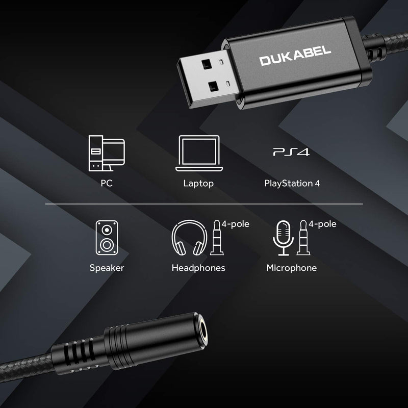 USB Headphone Adapter, External Sound Card for PC, PS4, PS5-2.4M | TRRS-Mic Supported, DAC Chip, 16bit/48KHz, Compatible with Windows, PC, Laptop, Mac, Linux, Desktops, PS4, PS5 2.4Meters
