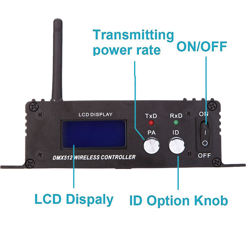 Lixada DMX 512 Controller 2.4G Wireless Transmitter Receiver LCD Display Power Adjustable Repeater Lighting Dimmer Controller for Disco DJ Party Light