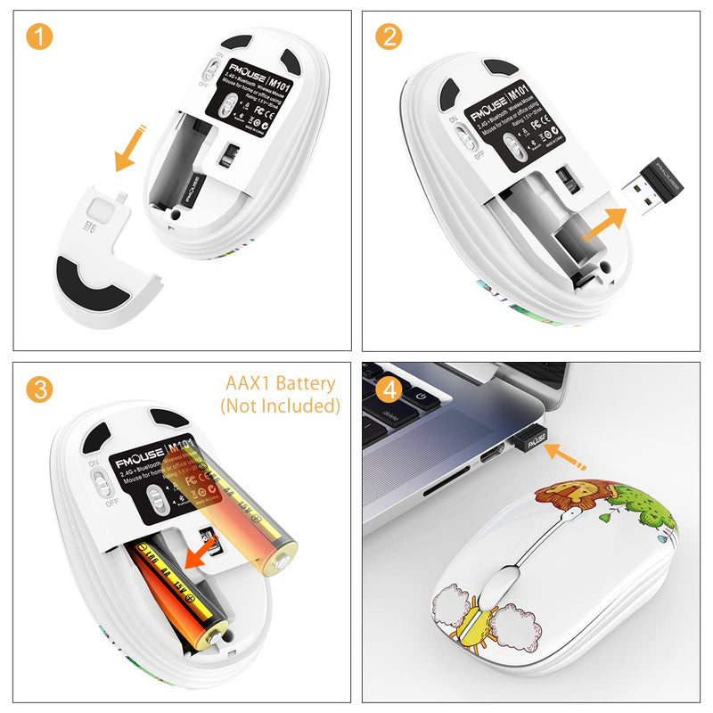FMOUSE Wireless Mouse Cute Silent Computer Mouse with USB Receiver & Cute Decoration, Wireless Bluetooth Dual Mode Mouse 1600 DPI Power Saving Less Noise, Portable Mouse for PC, Laptop, Desktop (Lion) Lion