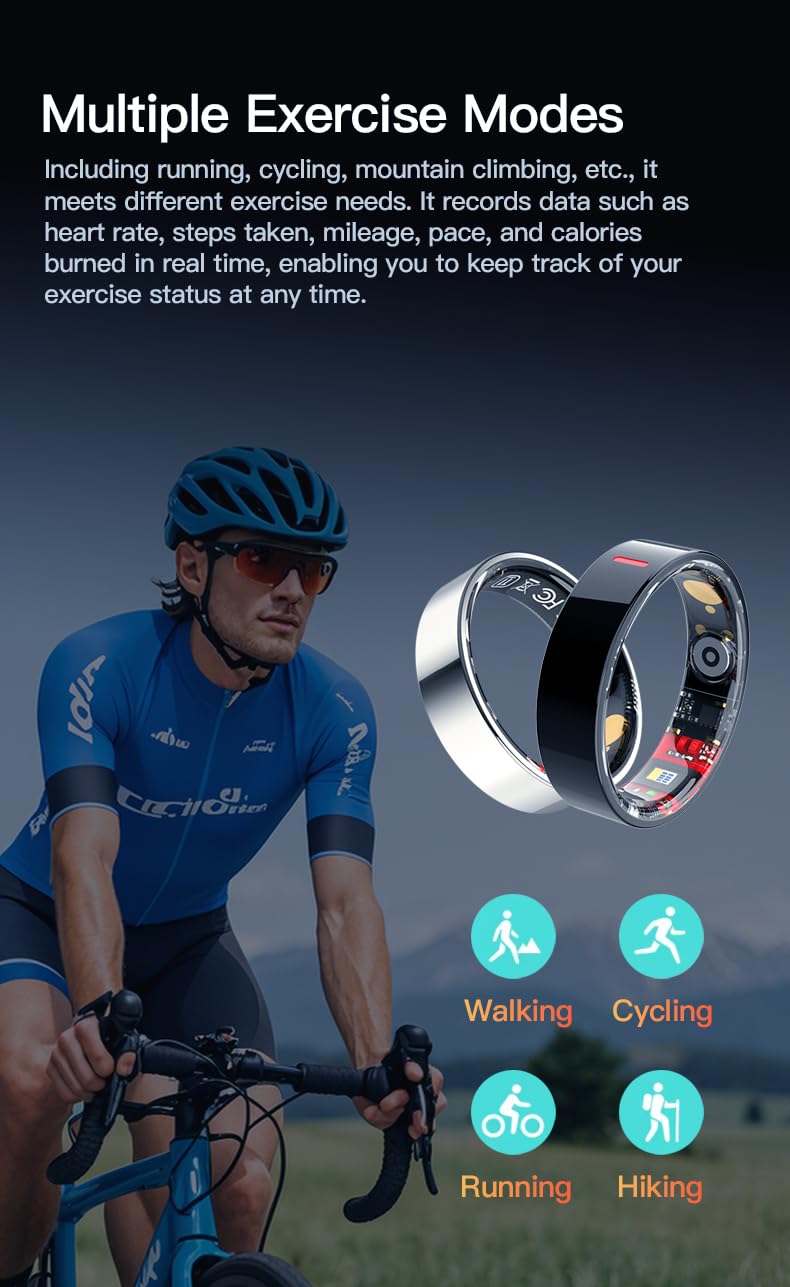 [ZenTech Lab] R20 Smart Ring - Silver - Size 11 - Crystal Case - Gift for Mom - Heart Rate Sleep Monitor, Step Counter, Multi-Sport Modes, IP68 Waterproof, 4-Day Battery Modern Bluetooth