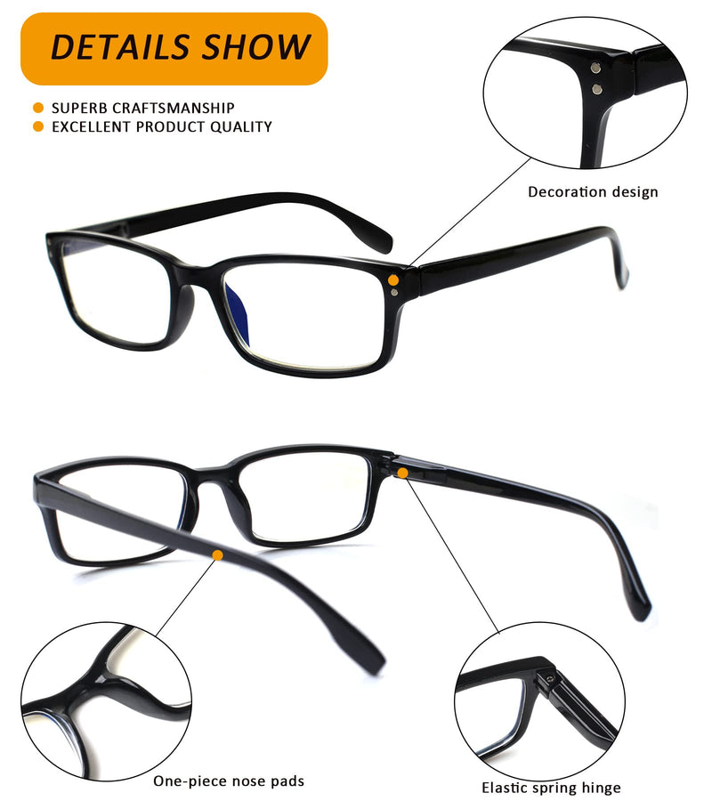 Kerecsen 4 Pack Reading Glasses for Women/Men Spring Hinges Readers Glasses Lightweight Eyeglasses 4 Pack Black 2.0 Diopters