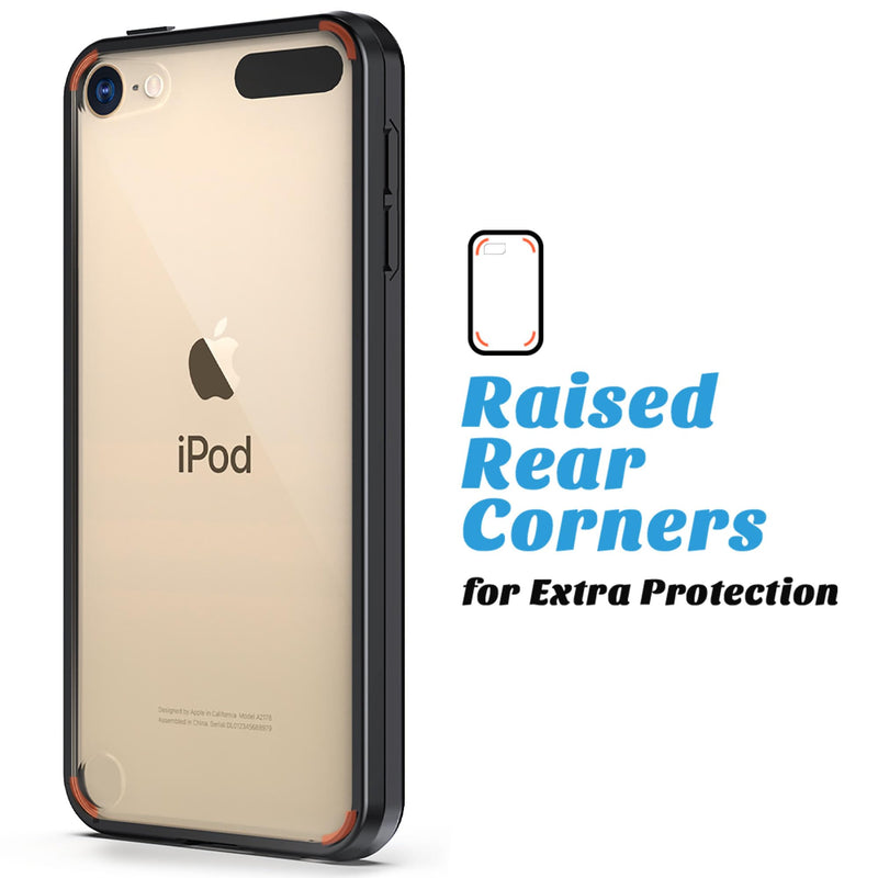 ULAK iPod Touch 7 Case,iPod Touch 6 & 5 Case, Clear Slim Hybrid Bumper TPU/Scratch Resistant Hard PC Back/Corner Shock Absorption Case for Apple iPod Touch 5th 6th 7th Generation, Black