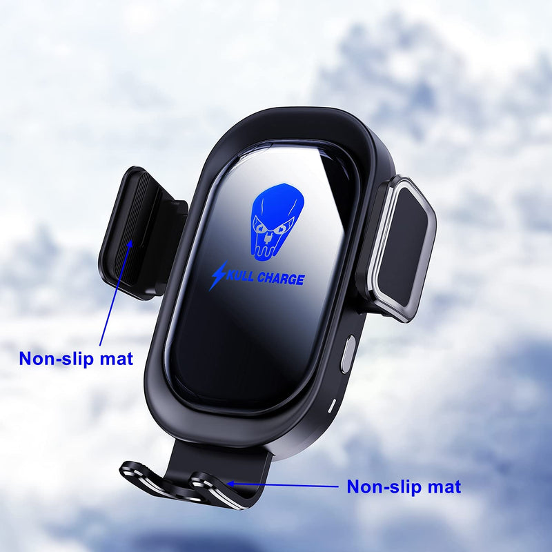 Wireless Car Charger, Qi 15W Fast Charging, Car Phone Holder Mount, Vent Dashboard Car Mount, Long Arm Hands Free Cell Phone Holder [Skull Atmosphere Light] (Green_Light) Green_Light