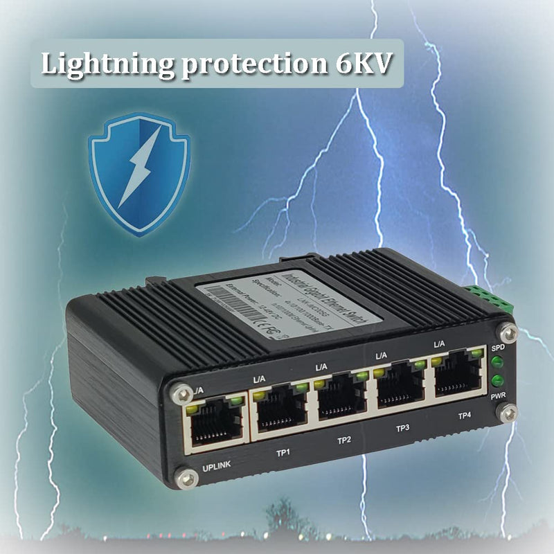 Mini 5-Port Gigabit Industrial Switch, DIN/Wall Mount, -40~167°F, 10Gbps Cent-S-005