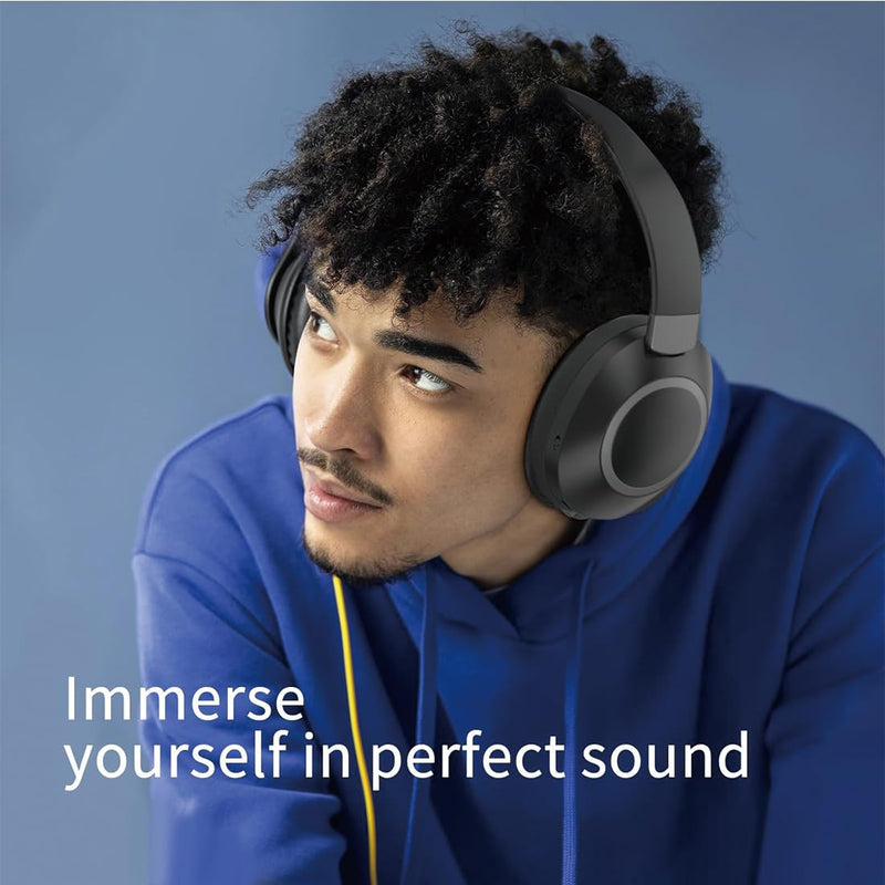 Bluetooth Headphones Over Ear,58H Playtime,Wireless Headset with Microphone HiFi Stereo Foldable Lightweight Deep Bass for Travel Home Office Cellphone (Black) Black