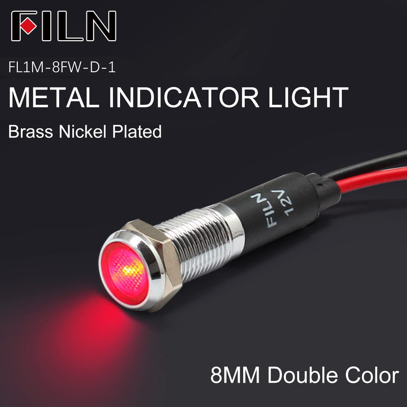 FILN 5 pieces 8 mm (5/16 inch) 12 V LED indicator light, waterproof pilot signal lamp, alarm light, metal panel lights (black, anodised, red5 pieces) red Schwarz eloxiert-12V-5pcs