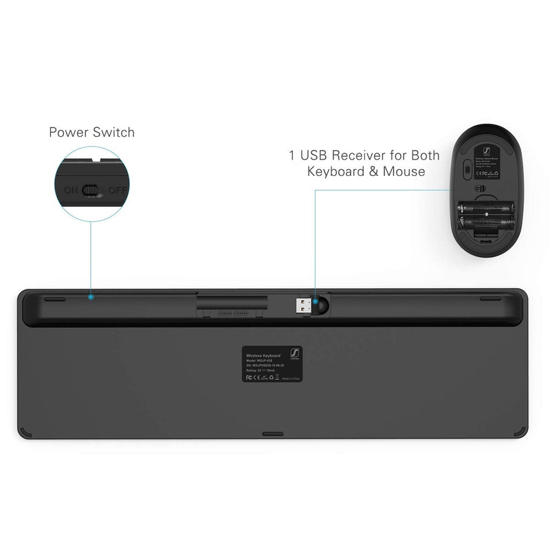 Wireless Keyboard and Mouse Combo - Full Size Slim Thin Wireless Keyboard Mouse with Numeric Keypad 2.4G Stable Connection Adjustable DPI (Grey & Black) Wireless keyboard mouse black & grey
