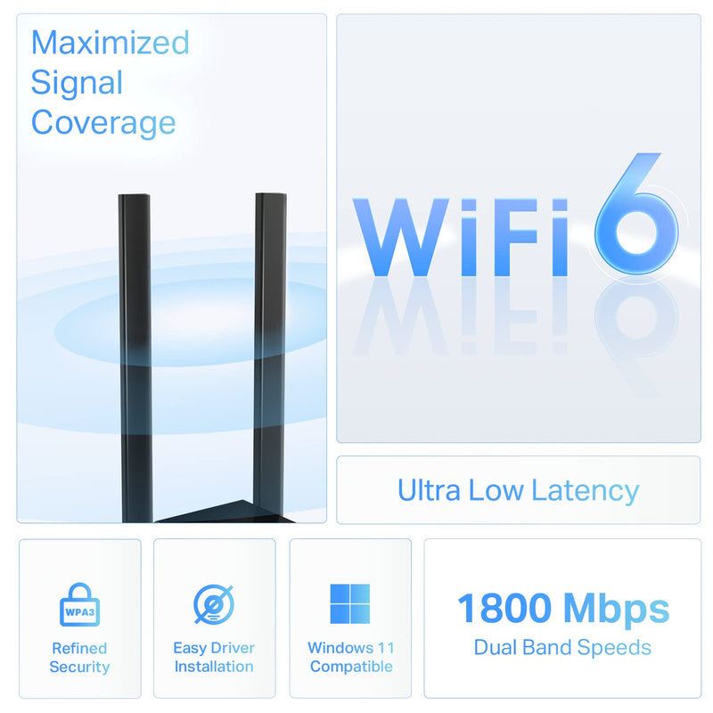 [AUSTRALIA] - TP-Link WiFi 6 USB Adapter for Desktop PC - (Archer TX20U Plus) AX1800 Wireless Network Adapter with 2.4GHz, 5GHz, High Gain Dual Band 5dBi Antenna, WPA3, Supports Windows 11/10 AX1800 WiFi 6, Dual Band 