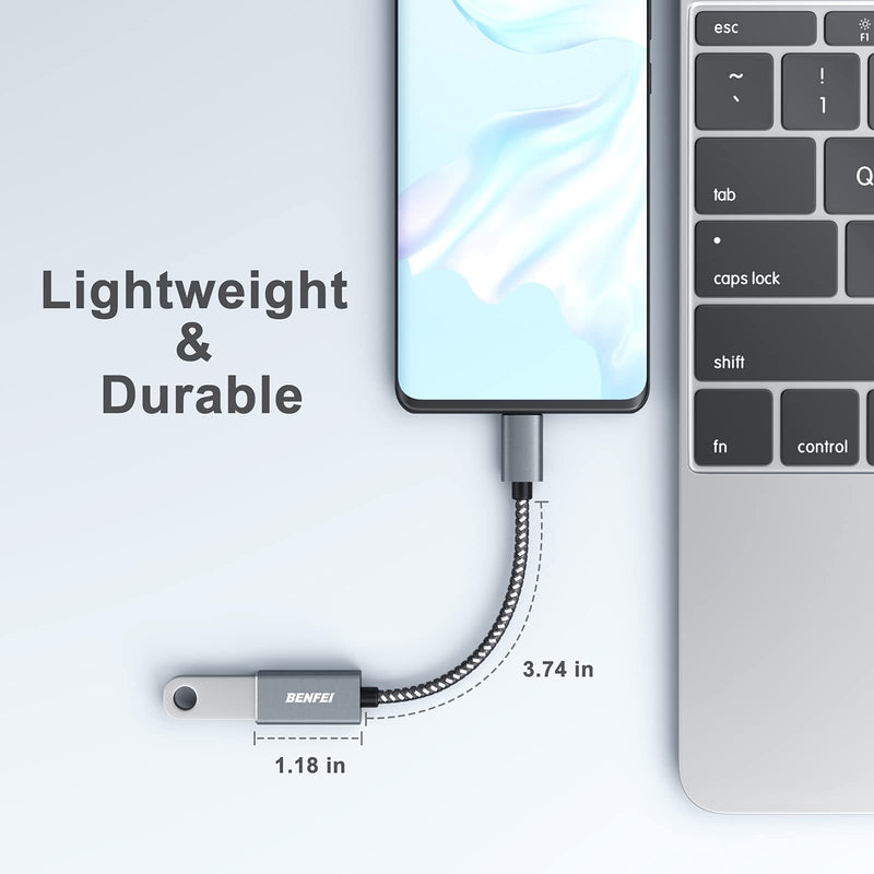 [AUSTRALIA] - BENFEI USB C to USB 3.0 Adapter, 2 Pack USB C to A Male to Female Adapter Compatible with iPhone 15 Pro/Max, MacBook Pro/Air 2023, iMac, S23, XPS 17 Grey 