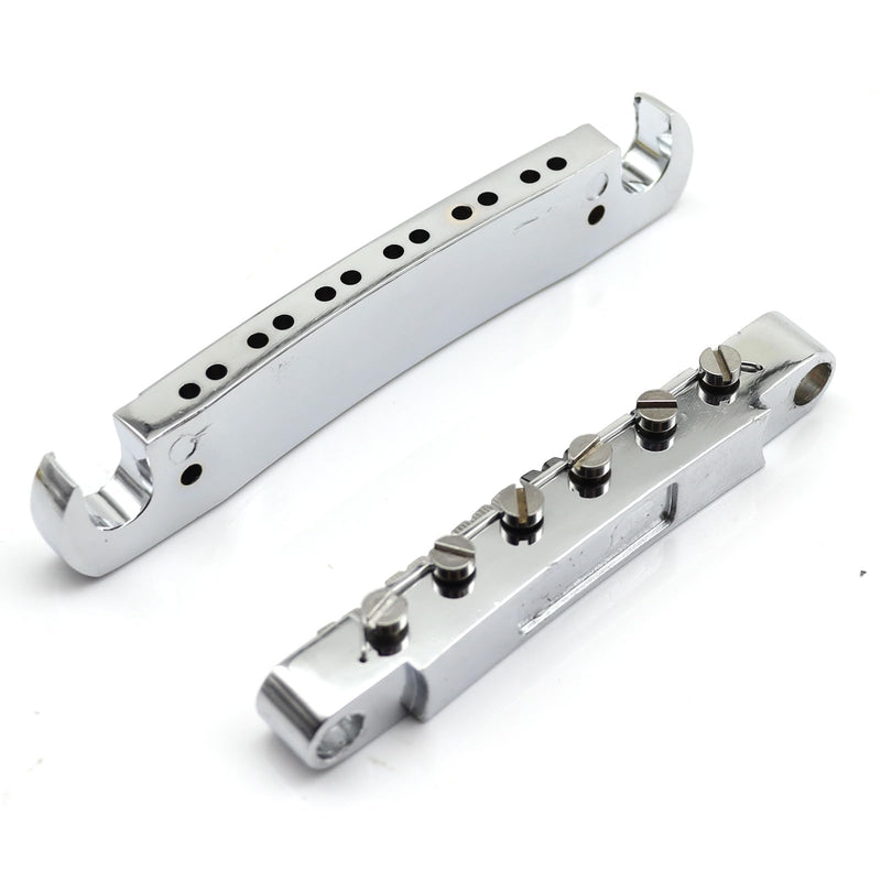 ABR-1 Tune-O-Matic Electric Guitar Bridge for Epiphone Les Paul LP SG Style Electric Guitar - 12 String Saddle System with Plating and Intonation Adjustments (Chrome) Chrome