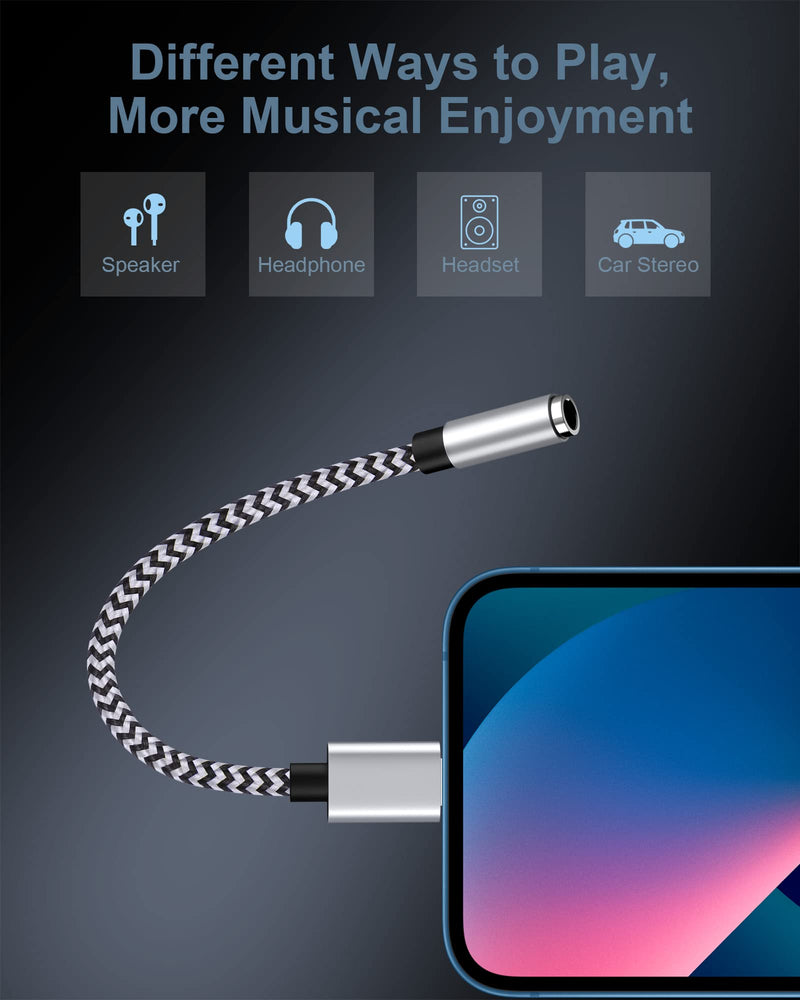 2Pack iPhone Headphone Adapter, [Apple MFi Certified] Lightning to 3.5mm Headphone/Earphone Audio Aux Jack Adapter iPhone Aux Adapter Dongle for iPhone 14 13 12 11 Pro Max Plus Mini XR XS 8 iPad iPod 2*White, Black