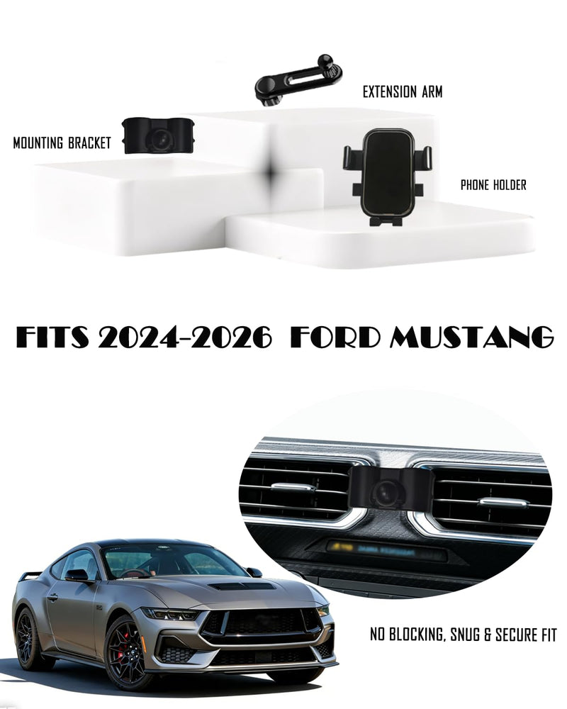for Ford Mustang Phone Mount 2024-2026 Extension Arm 360° Rotatable | Custom Fit for Mustang, One-Hand Operation, Non-Destructive Installation, Never Blocks Your View, Stable Magnetism, Compact