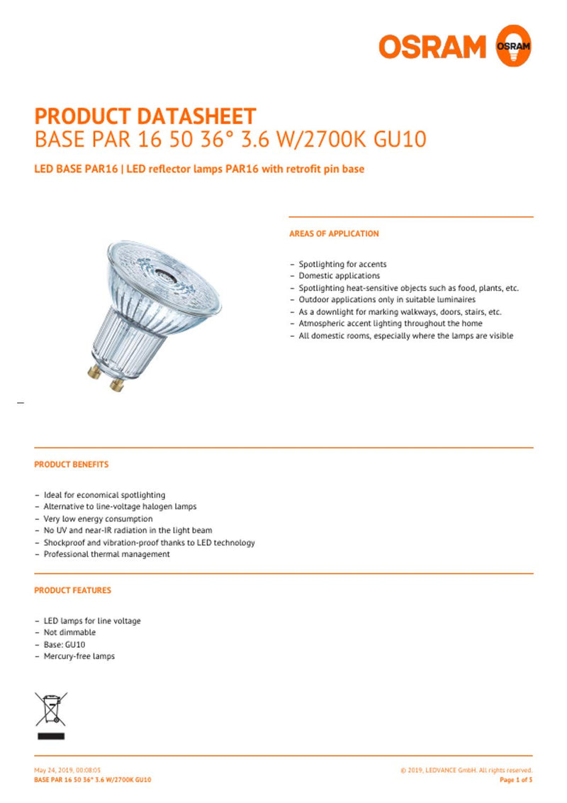 Osram LED light bulb 2700k Warm White 10 pack 50W