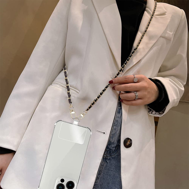 Cell Phone Crossbody Chain Phone Case Lanyard,Universal Leather+Metal Shouder Strap with Phone Tether Patches A