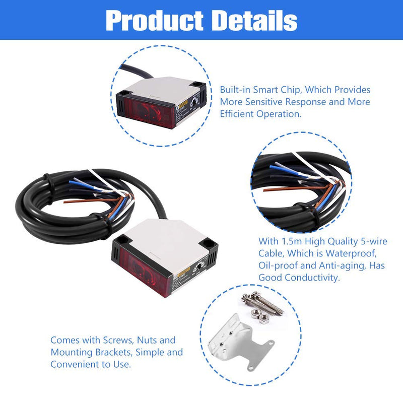 Keenso Photoelectric Switch, E3JK-R4M1 Reflection Photoelectric Sensor AC 90-250V 3A Photoelectric Sensor Reflection Photoelectric Switch (2 Set)