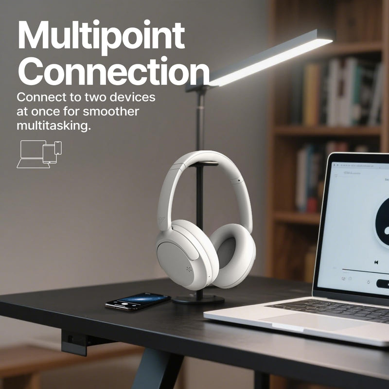 VOKALEN Hyper GO Wireless Over-Ear Noise Cancelling Headphones with Mic, 60H Playtime, Bluetooth Headphones, Hi-Res Audio, DEEP360 Spatial Audio, Ultra-Lightweight for Travel, Work, Study White
