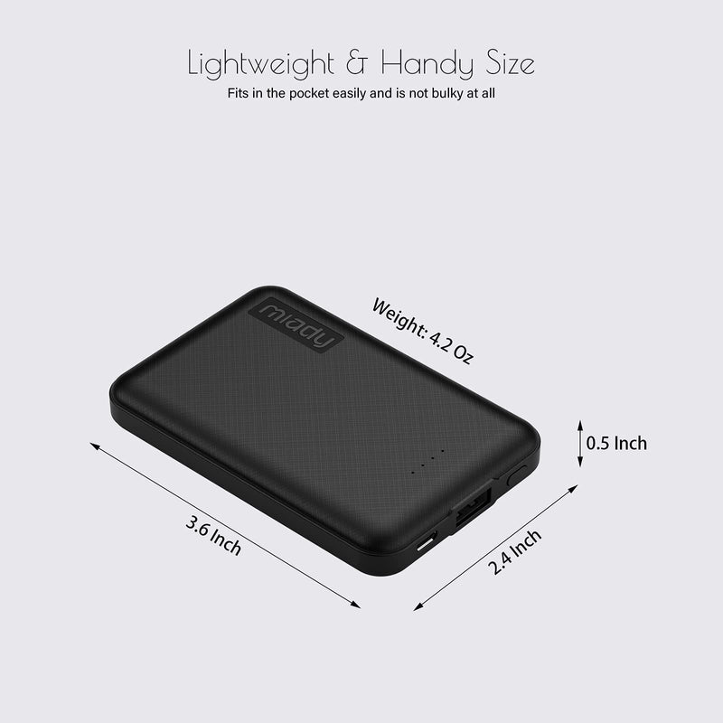 Miady 2-Pack 5000mAh Mini Portable Charger, 5V 2.4A USB-C Output Fast Charging Battery Pack Travel Small Power Bank Phone Charger Compatible with iPhone 16/15 Samsung S24/S22 Google iPad Android etc White+Black
