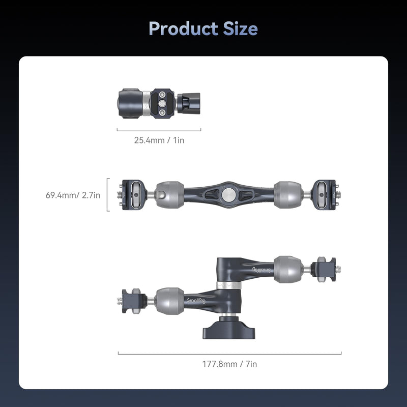 SMALLRIG 7" Rosette Magic Arm, Camera Monitor Mount, Articulating Arm with 1/4"-20 Screws and Anti-Twist Pins, Max Load Capacity 3.5kg Friction Arm, for Cameras, Monitors, LED Lights and Phones 7" Gear Magic Arm