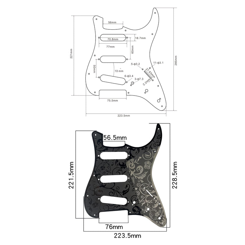 [AUSTRALIA] - Stainless Steel Guitar Pick guard 11 holes SSS Single Coil Mounting Screws 9/32''Potentiometer Metal Electric Guitar Pickguard Compatible with Stratocaster Strat ST Style Guitar(Black) SSS-7mm Black 
