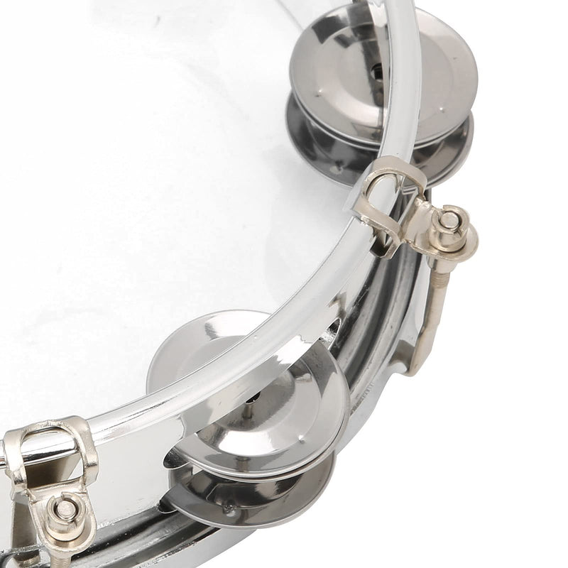 8in Tambourine Adjustable Tone Hand Drum Hand Held Percussion Educational Musical Instrument Cymbal Bells Double Row Jingle Bells with Drum Key(Transparent) Transparent