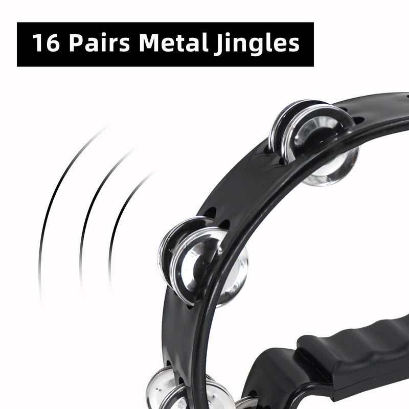 [AUSTRALIA] - Soulmate Tambourine Metal Jingles Hand Held Percussion Half-Moon Tambourine for Adult Musical Instrument Gift Single Row Tambourines for KTV, Party (Black Tamboruine) Black 