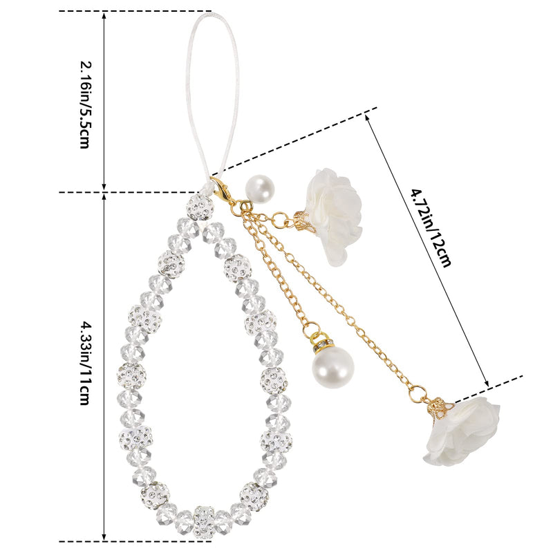 Phone Charm String Phone Chain Strap Cute Keychains Beaded Phone Strap Cell Phone Charms Beaded Lanyard Kawaii Creative Crystal Flower Pendant（White） GBYBY5768