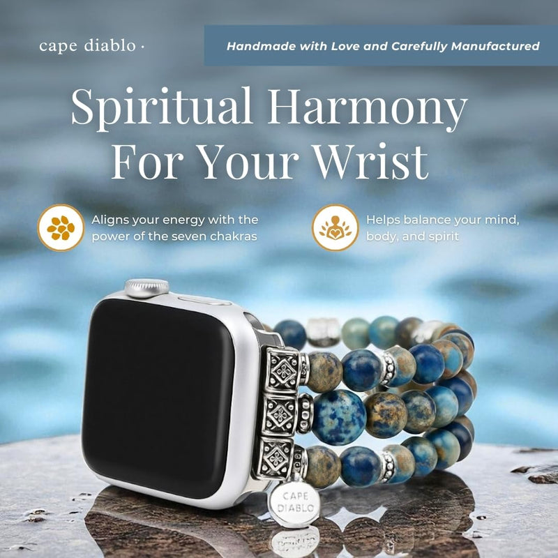 Cape Diablo Smart Watch Band for Women - Handmade Gemstone Strap - Compatible with 38mm-45mm Apple Faces Blue Imperial Jasper Small - Fits 5.75-6.25 inch wrists