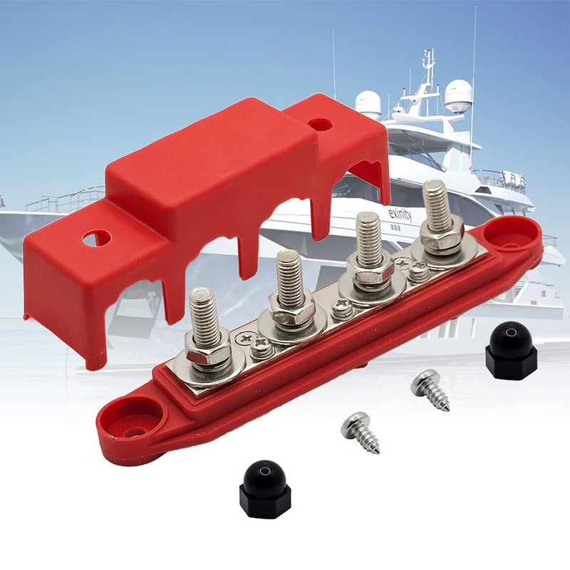 Pack of 2 Busbar 12V-48V DC Busbar Distribution Block 250A Power Distribution Block, Power Distribution Rail with 4 x M8 Bolt Connection for Car Marine Car Trailers Motorhome Boat