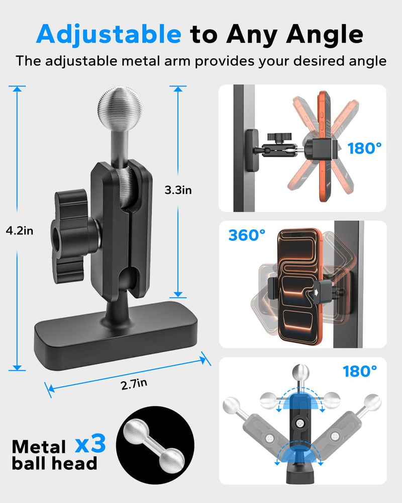 GDZN Upgraded Magnetic Tractor Forklift Excavator Phone Holder, Metal Arm | Strong Magnet, Anti-Vibration, Mounts on Front Loader, Freely Adjustable, for iPhone 17 16 15, Galaxy, 4-7" Smartphone