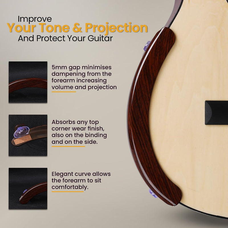 Classical Guitar Armrest, Acoustic, Flamenco Guitar Arm Rest Dark Brown color, non-adhesive