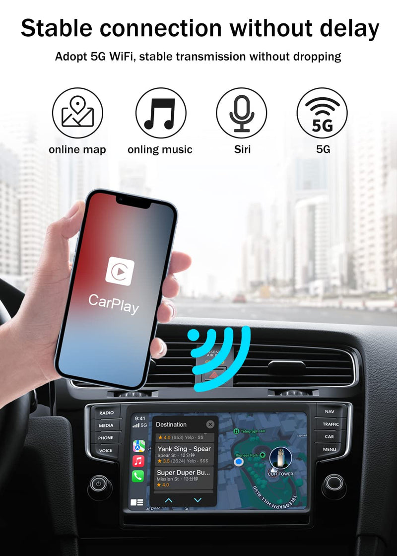 Wireless CarPlay Adapter, Plug & Play Converts Wired CarPlay to Wireless, Convert Wired to Wireless CarPlay Fit for Cars from 2015 & iPhone iOS 10+ (Black) AaBLACK