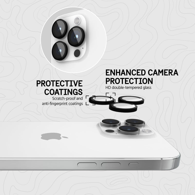 Pelican Camera Lens Protector w/ Aluminum Rings for iPhone 15 Pro Max/iPhone 15 Pro - 9H Tempered Glass - Durable Anti-Scratch, Anti-Shatter, HD View w/Night Shoot, Case Friendly, Easy Install - Black iPhone 15 Pro / iPhone 15 Pro Max