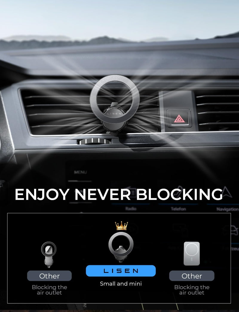 LISEN Flexibly Install for MagSafe Car Mount, 360° Rotation Magnetic Phone Holder for Car, Hands Free iPhone Car Holder Mount Dash Vent Phone Mount for Car for iPhone 15 14 13 12 Pro Max Plus Mini Dashboard & Vent