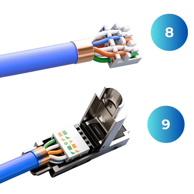 10 x RJ45 Connector CAT 8 - Tool-Free Network Connector for Ethernet, Installation Cable & Network Cable | Gigabit Enabled, STP Shielded, 40 Gbit/s, Gold-Plated Contacts 10 Stück