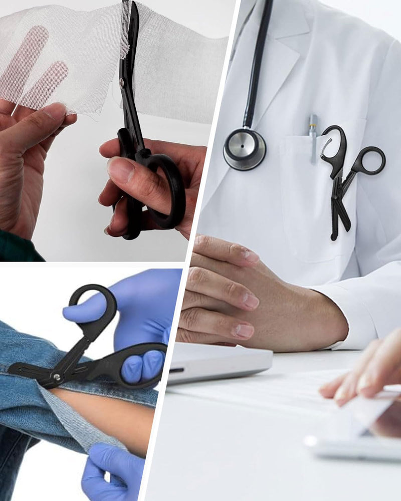 QLEUIFT Medical Bandage Scissors, Medical Scissors, EMT and Trauma Scissors, Stainless Steel Bandage Scissors, 15 cm, Bent Stealth for Nurses, Medical Students, Emergency Room, Black