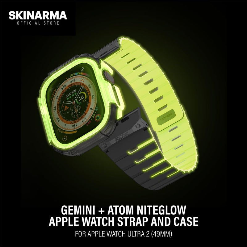 Skinarma SKRM GEMINI MAGNETIC WATCH STRAP + ATOM WATCH CASE compatible with Apple Watch 49 MM (Lime Green)