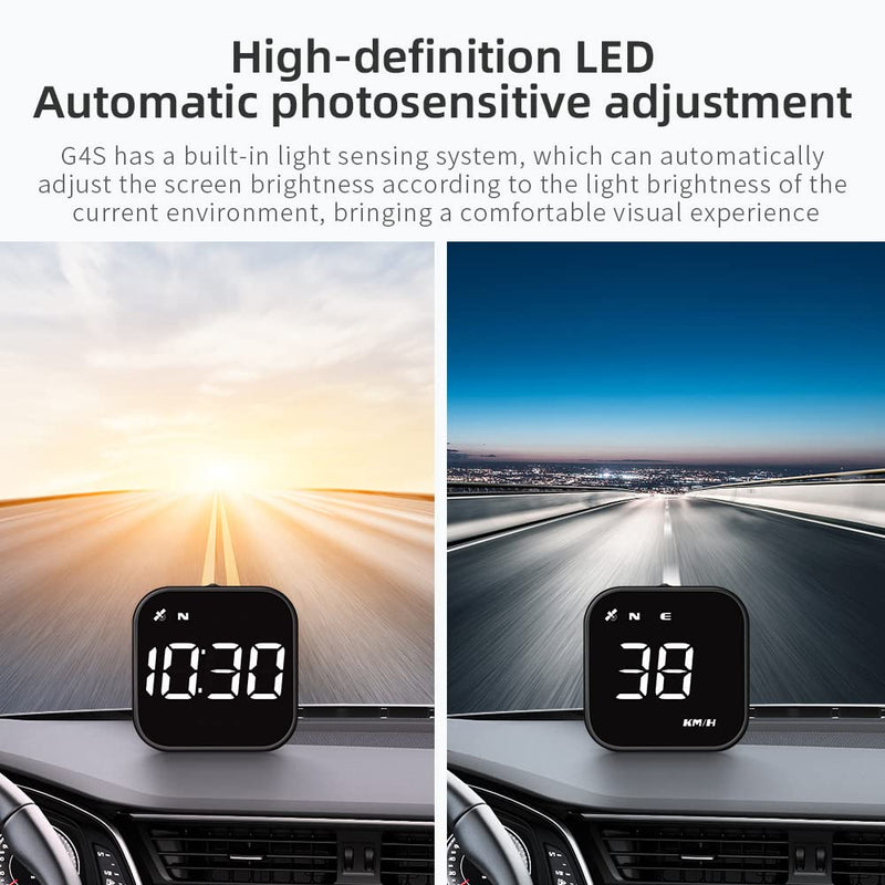 Digital GPS Speedometer, VEESA Car Universal HUD Head Up Display, GPS Smart Gauge Speedometer with Speed MPH Compass Fatigued Driving Alert Overspeed Alarm Trip Meter for All Vehicle (Black) G4S-White