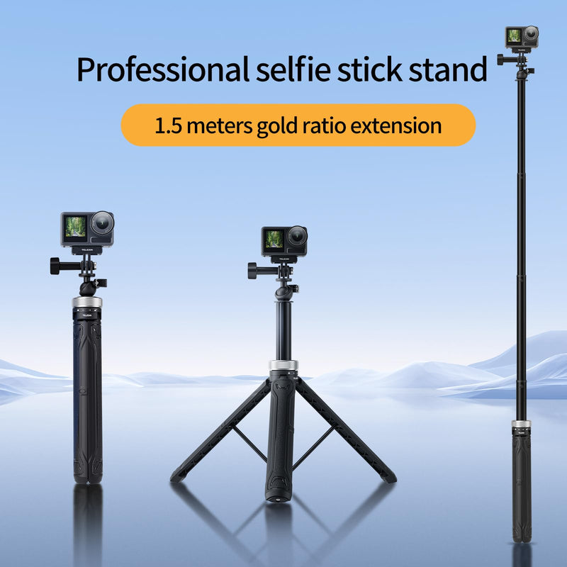 TELESIN 59in Long Selfie Stick Tripod for GoPro, 360 Ball Joint Extension Pole Monopod Handle Grip for Go Pro Max Hero 13 12 11 10 9 Insta360 X3 X4 Ace Pro DJI Action 5 Pro 3 4 Osmo Pocket 3 Accessory 360 Selfie Stick Tripod