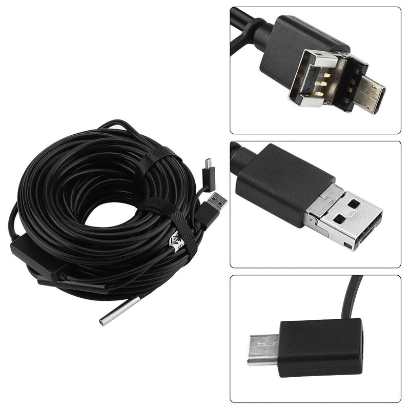 3 in 1 USB Endoscope, Inspection Camera Endoscope, 20 Metres, 5.5 mm, 720p Megapixel, HD IP67 Waterproof Snake Camera, 6 Adjustable LED Light for Pipe Car Inspection for Smartphone