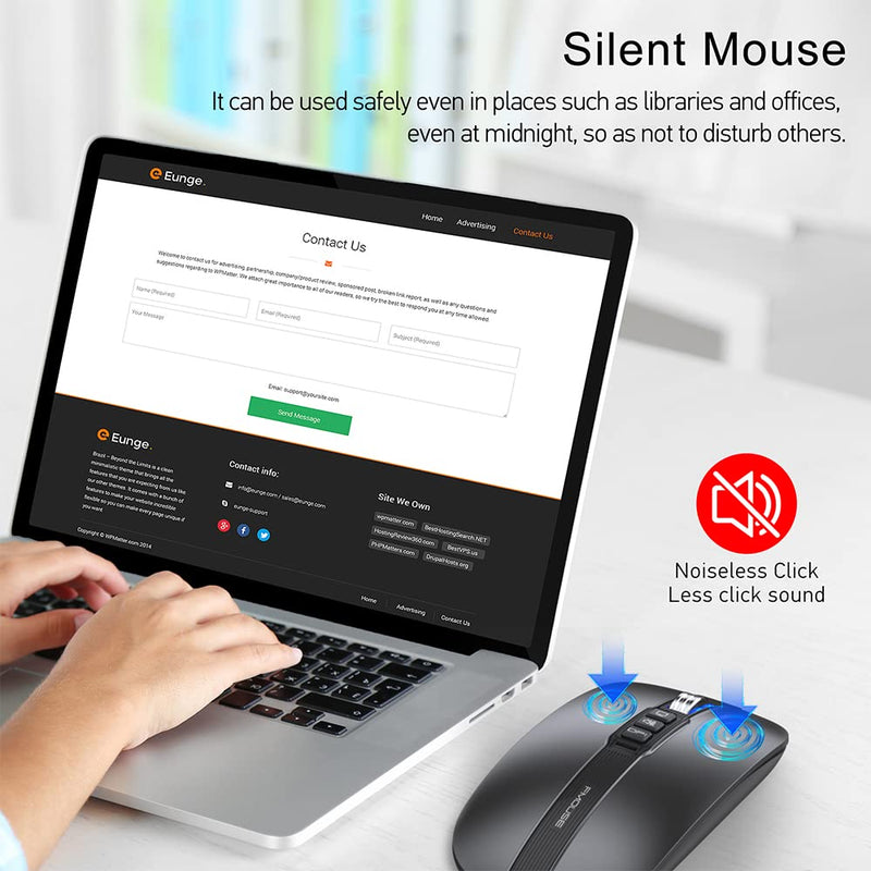 FMOUSE Silent Wireless Mouse, Slim Silent Mouse with USB Receiver, Wireless & Bluetooth 5.1 Dual Mode 2400 DPI, Quick Mute & Desktop Return Button, Rechargeable Mice for PC, Laptop, Desktop (Grey) Grey